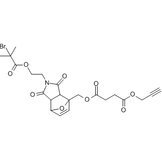 (2-(2-((2-bromo-2-methylpropanoyl)oxy)ethyl)-1,3-dioxo-1,2,3,3a,7,7a-hexahydro-4H-4,7-epoxyisoindol-4-yl)methyl prop-2-yn-1-yl succinate Chemical Structure