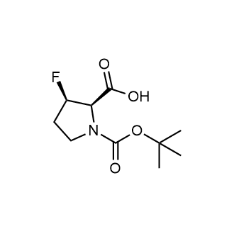 (2R,3R)-1-[(tert-butoxy)carbonyl]-3-fluoropyrrolidine-2-carboxylic acid 化学構造