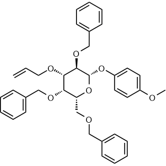 (2R,3S,4S,5R,6S)-4-(allyloxy)-3,5-bis(benzyloxy)-2-((benzyloxy)methyl)-6-(4-methoxyphenoxy)tetrahydro-2H-pyran Chemical Structure