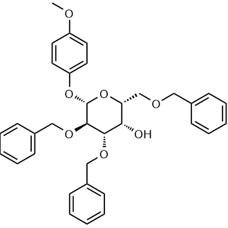 (2R,3S,4S,5R,6S)-4,5-bis(benzyloxy)-2-((benzyloxy)methyl)-6-(4-methoxyphenoxy)tetrahydro-2H-pyran-3-ol Chemical Structure