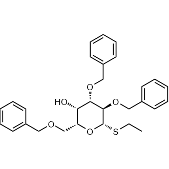 (2R,3S,4S,5R,6S)-4,5-bis(benzyloxy)-2-((benzyloxy)methyl)-6-(ethylthio)tetrahydro-2H-pyran-3-ol Chemische Struktur