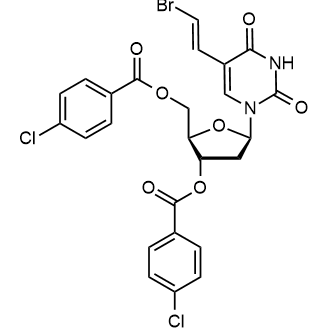 (2R,3S,5R)-5-(5-((E)-2-bromovinyl)-2,4-dioxo-3,4-dihydropyrimidin-1(2H)-yl)-2-(((4-chlorobenzoyl)oxy)methyl)tetrahydrofuran-3-yl 4-chlorobenzoate Chemical Structure