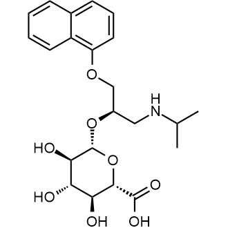 (2S,3S,4S,5R,6R)-3,4,5-trihydroxy-6-(((R)-1-(isopropylamino)-3-(naphthalen-1-yloxy)propan-2-yl)oxy)tetrahydro-2H-pyran-2-carboxylic acid Chemische Struktur