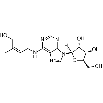 (3R,4S,5R)-2-(((Z)-4-((7H-purin-6-yl)amino)-2-methylbut-2-en-1-yl)oxy)-5-(hydroxymethyl)tetrahydrofuran-3,4-diol Chemical Structure