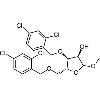 (3R,4S,5R)-4-((2,4-Dichlorobenzyl)oxy)-5-(((2,4-dichlorobenzyl)oxy)methyl)-2-methoxytetrahydrofuran-3-ol 化学構造