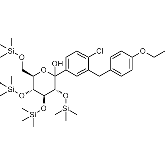 (3R,4S,5R,6R)-2-(4-chloro-3-(4-ethoxybenzyl)phenyl)-3,4,5-tris((trimethylsilyl)oxy)-6-(((trimethylsilyl)oxy)methyl)tetrahydro-2H-pyran-2-ol Chemical Structure