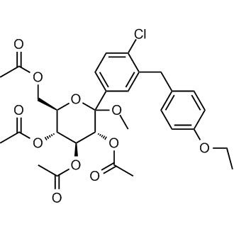 (3R,4S,5R,6R)-6-(acetoxymethyl)-2-(4-chloro-3-(4-ethoxybenzyl)phenyl)-2-methoxytetrahydro-2H-pyran-3,4,5-triyl triacetate Chemical Structure