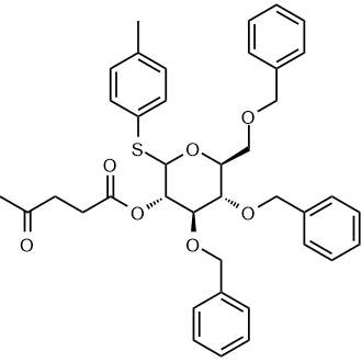 (3S,4R,5S,6S)-4,5-Bis(benzyloxy)-6-((benzyloxy)methyl)-2-(p-tolylthio)tetrahydro-2h-pyran-3-yl4-oxopentanoate Chemische Struktur