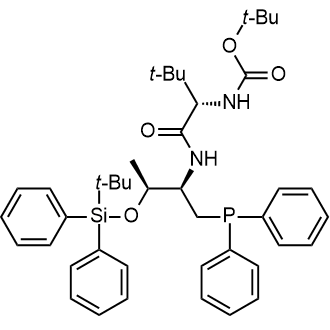 (3S,6R,7S)- 3-(1,1- dimethylethyl)-6-[(diphenylphosphino)methyl]- 7,10,10-trimethyl-4-oxo-9,9-diphenyl-8-Oxa-2,5-diaza-9-silaundecanoic acid 1,1- dimethylethyl ester 化学構造