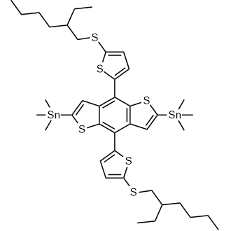 (4,8-Bis(5-((2-ethylhexyl)thio)thiophen-2-yl)benzo[1,2-b:4,5-b']dithiophene-2,6-diyl)bis(trimethylstannane) Chemical Structure