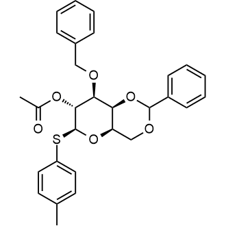 (4AR,6S,7R,8S,8aS)-8-(benzyloxy)-2-phenyl-6-(p-tolylthio)hexahydropyrano[3,2-d][1,3]dioxin-7-yl acetate Chemical Structure