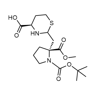 (4R)-2-(((R)-1-(tert-butoxycarbonyl)-2-(methoxycarbonyl)pyrrolidin-2-yl)methyl)-1,3-thiazinane-4-carboxylic acid 化学構造