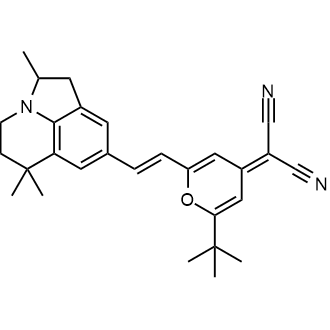 (E)-2-(2-(tert-Butyl)-6-(2-(2,6,6-trimethyl-2,4,5,6-tetrahydro-1H-pyrrolo[3,2,1-ij]quinolin-8-yl)vinyl)-4H-pyran-4-ylidene)malononitrile Chemical Structure