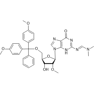 (E)-N'-(9-((2R,3R,4R,5R)-5-((Bis(4-methoxyphenyl)(phenyl)methoxy)methyl)-4-hydroxy-3-methoxytetrahydrofuran-2-yl)-6-oxo-6,9-dihydro-3H-purin-2-yl)-n,n-dimethylformimidamide Chemical Structure