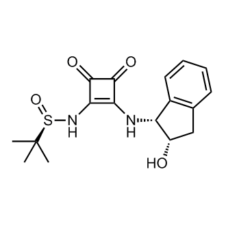 (R)-N-(2-(((1R,2S)-2-Hydroxy-2,3-dihydro-1H-inden-1-yl)amino)-3,4-dioxocyclobut-1-en-1-yl)-2-methylpropane-2-sulfinamide 化学構造