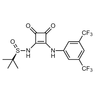 (R)-N-(2-((3,5-bis(Trifluoromethyl)phenyl)amino)-3,4-dioxocyclobut-1-en-1-yl)-2-methylpropane-2-sulfinamide Chemical Structure