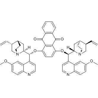 1,4-Bis((6-methoxyquinolin-4-yl)(5-vinylquinuclidin-2-yl)methoxy)anthracene-9,10-dione Chemical Structure