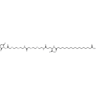 18-[[(1s)-1-carboxy-4-[2-[2-[2-[2-[2-[2-(2,5-dioxopyrrolidin-1-yl)oxy-2-oxo-ethoxy]ethoxy]ethylamino]-2-oxo-ethoxy]ethoxy]ethylamino]-4-oxo-butyl]amino]-18-oxo-octadecanoicacid Chemical Structure