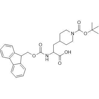 2-((((9H-Fluoren-9-yl)methoxy)carbonyl)amino)-3-(1-(tert-butoxycarbonyl)piperidin-4-yl)propanoic acid Chemical Structure