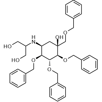 2-(((1S,2S,3R,4S,5S)-2,3,4-tris(benzyloxy)-5-((benzyloxy)methyl)-5-hydroxycyclohexyl)amino)propane-1,3-diol Chemical Structure