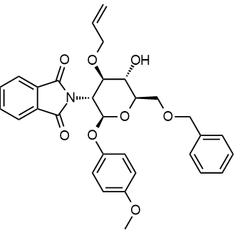 2-((2S,3R,4R,5S,6R)-4-(allyloxy)-6-((benzyloxy)methyl)-5-hydroxy-2-(4-methoxyphenoxy)tetrahydro-2H-pyran-3-yl)isoindoline-1,3-dione Chemical Structure