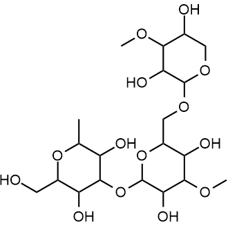 2-((3,5-Dihydroxy-2-(hydroxymethyl)-6-methyltetrahydro-2H-pyran-4-yl)oxy)-6-(((3,5-dihydroxy-4-methoxytetrahydro-2H-pyran-2-yl)oxy)methyl)-4-methoxytetrahydro-2H-pyran-3,5-diol Chemische Struktur