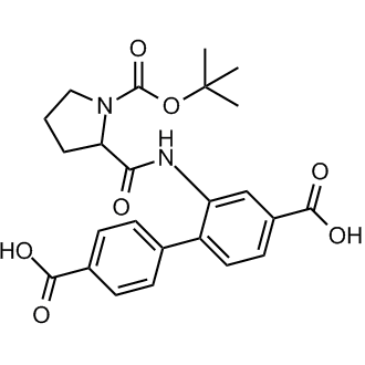 2-(1-(Tert-butoxycarbonyl)pyrrolidine-2-carboxamido)-[1,1'-biphenyl]-4,4'-dicarboxylic acid 化学構造