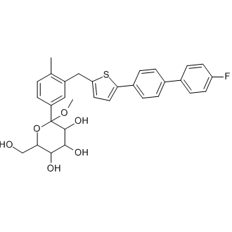 2-(3-((5-(4'-fluoro-[1,1'-biphenyl]-4-yl)thiophen-2-yl)methyl)-4-methylphenyl)-6-(hydroxymethyl)-2-methoxytetrahydro-2H-pyran-3,4,5-triol التركيب الكيميائي