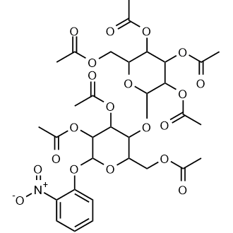 2-(Acetoxymethyl)-6-((4,5-diacetoxy-2-(acetoxymethyl)-6-(2-nitrophenoxy)tetrahydro-2H-pyran-3-yl)oxy)tetrahydro-2H-pyran-3,4,5-triyl triacetate Chemische Struktur