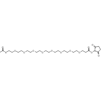 2,5-Dioxopyrrolidin-1-yl 2-oxo-6,9,12,15,18,21,24,27-octaoxa-3-thiatriacontan-30-oate Chemische Struktur