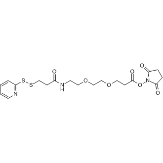 2,5-Dioxopyrrolidin-1-yl 3-(2-(2-(3-(pyridin-2-yldisulfanyl)propanamido)ethoxy)ethoxy)propanoate Chemical Structure