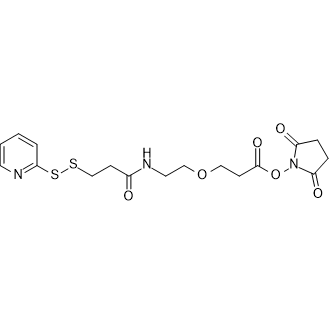 2,5-Dioxopyrrolidin-1-yl 3-(2-(3-(pyridin-2-yldisulfanyl)propanamido)ethoxy)propanoate التركيب الكيميائي