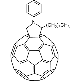 2′-Hexyl-1′,5′-dihydro-1′-phenyl-2′H-[5,6]fullereno-C60-Ih-[1,9-c]pyrrole Chemical Structure