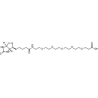 20-Oxo-24-((3aS,4S,6aR)-2-oxohexahydro-1H-thieno[3,4-d]imidazol-4-yl)-4,7,10,13,16-pentaoxa-19-azatetracosanoic acid Chemische Struktur