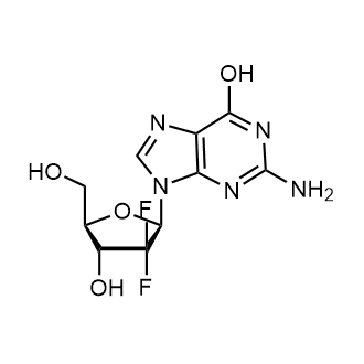 2-Amino-9-((2R,4R,5R)-3,3-difluoro-4-hydroxy-5-(hydroxymethyl)tetrahydrofuran-2-yl)-1,9-dihydro-6H-purin-6-one 化学構造