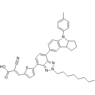 2-Cyano-3-(5-(2-octyl-7-(4-(p-tolyl)-1,2,3,3a,4,8b-hexahydrocyclopenta[b]indol-7-yl)-2H-benzo[d][1,2,3]triazol-4-yl)thiophen-2-yl)acrylic acid Chemical Structure