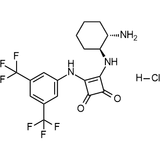 3-(((1S,2S)-2-aminocyclohexyl)amino)-4-((3,5-bis(trifluoromethyl)phenyl)amino)cyclobut-3-ene-1,2-dione hydrochloride Chemische Struktur