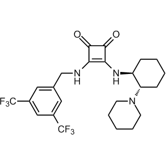 3-((3,5-Bis(trifluoromethyl)benzyl)amino)-4-(((1S,2S)-2-(piperidin-1-yl)cyclohexyl)amino)cyclobut-3-ene-1,2-dione 化学構造