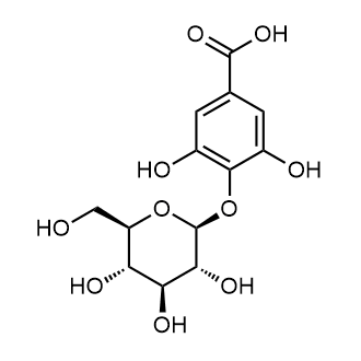 3,5-Dihydroxy-4-(((2S,3R,4S,5S,6R)-3,4,5-trihydroxy-6-(hydroxymethyl)tetrahydro-2H-pyran-2-yl)oxy)benzoic acid Chemische Struktur