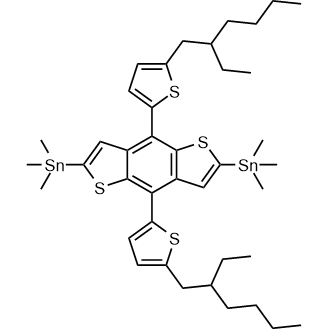 4,8-Bis[5-(2-ethylhexyl)thiophen-2-yl]-2,6-bis(trimethylstannyl)-benzo[1,2-b:4,5-b']dithiophene 化学構造