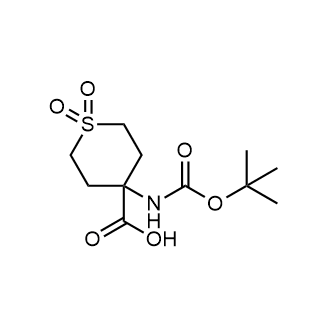 4-tert-Butoxycarbonylamino-1,1-dioxo-hexahydro-thiopyran-4-carboxylic acid Chemische Struktur