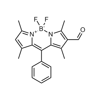 5,5-Difluoro-8-formyl-1,3,7,9-tetramethyl-10-phenyl-5H-dipyrrolo[1,2-c:2',1'-f][1,3,2]diazaborinin-4-ium-5-uide 化学構造