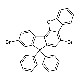 5,9-Dibromo-7,7-diphenyl-7H-fluoreno[4,3-b]benzofuran 化学構造