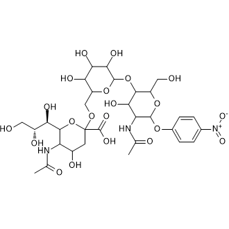 5-Acetamido-2-((6-((5-acetamido-4-hydroxy-2-(hydroxymethyl)-6-(4-nitrophenoxy)tetrahydro-2H-pyran-3-yl)oxy)-3,4,5-trihydroxytetrahydro-2H-pyran-2-yl)methoxy)-4-hydroxy-6-((1R,2R)-1,2,3-trihydroxypropyl)tetrahydro-2H-pyran-2-carboxylic acid Chemical Structure