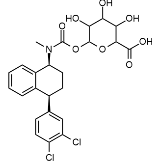 6-((((1S,4S)-4-(3,4-dichlorophenyl)-1,2,3,4-tetrahydronaphthalen-1-yl)(methyl)carbamoyl)oxy)-3,4,5-trihydroxytetrahydro-2H-pyran-2-carboxylic acid Chemische Struktur