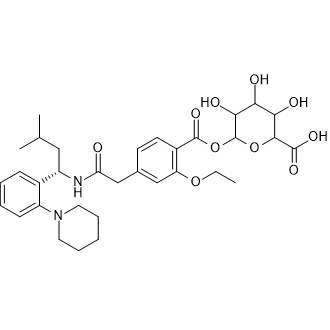 6-((2-Ethoxy-4-(2-(((S)-3-methyl-1-(2-(piperidin-1-yl)phenyl)butyl)amino)-2-oxoethyl)benzoyl)oxy)-3,4,5-trihydroxytetrahydro-2H-pyran-2-carboxylic acid Chemical Structure