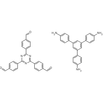 Benzaldehyde, 4,?4',?4''-?(1,?3,?5-?triazine-?2,?4,?6-?triyl)?tris-?, polymer with 5'-?(4-?aminophenyl)?[1,?1':3',?1''-?terphenyl]?-?4,?4''-?diamine Chemische Struktur