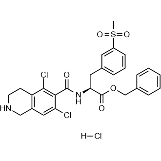 Benzyl (S)-2-(5,7-dichloro-1,2,3,4-tetrahydroisoquinoline-6-carboxamido)-3-(3-(methylsulfonyl)phenyl)propanoate hydrochloride Chemische Struktur