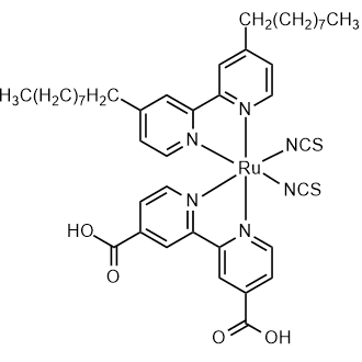 Bis(isothiocyanato)(2,2'-bipyridyl-4,4'-dicarboxylato)(4,4'-dinonyl-2,2'-bipyridyl)ruthenium(II) Chemical Structure