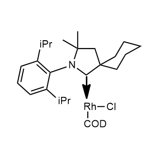 Chloro[2-(2,6-diisopropylphenyl)-3,3-dimethyl-2-azaspiro[4.5]dec-1-ylidene][1,2,5,6-Η-1,5-cyclooctadiene]rhodium 化学構造